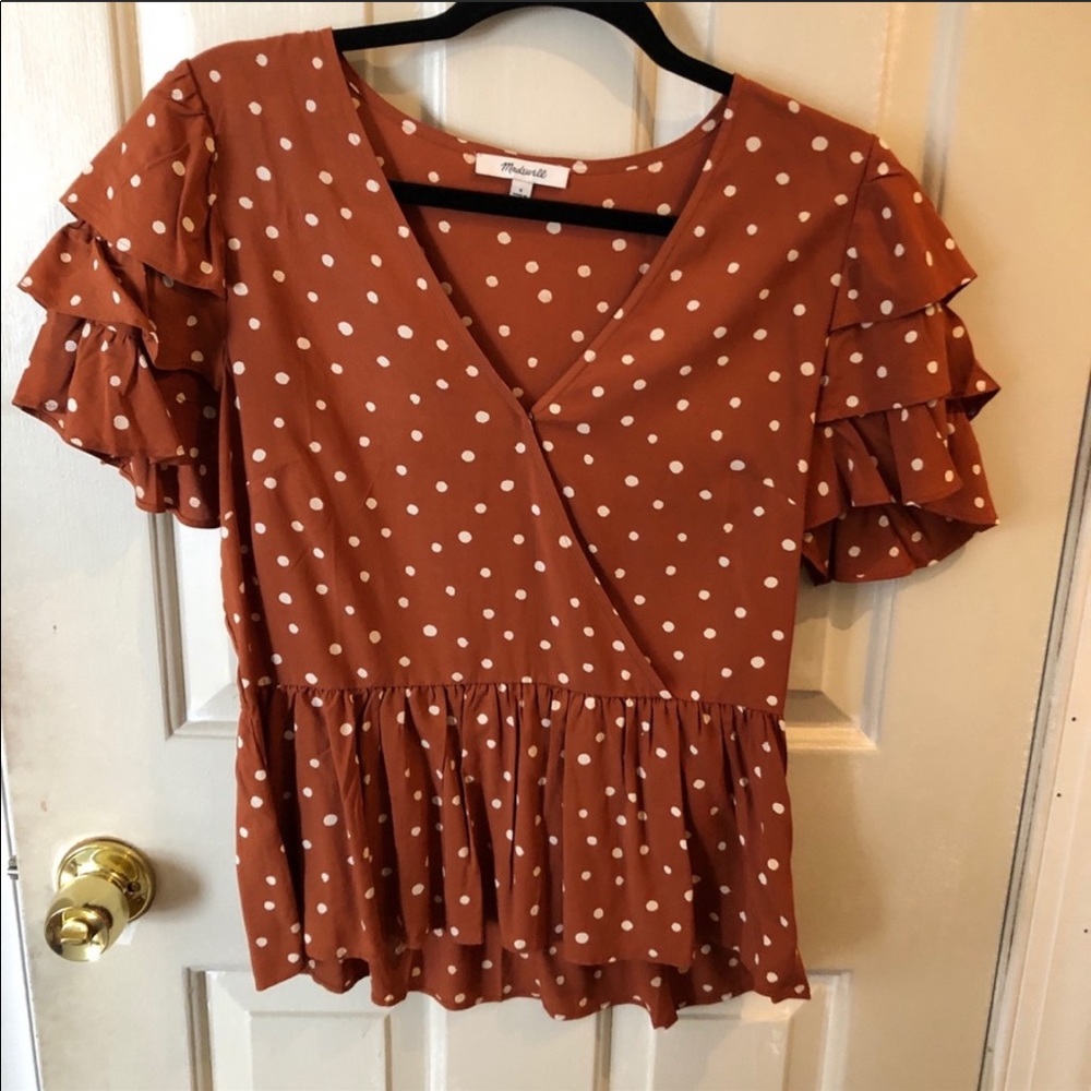 Madewell Polka Dot Wrap Front Blouse